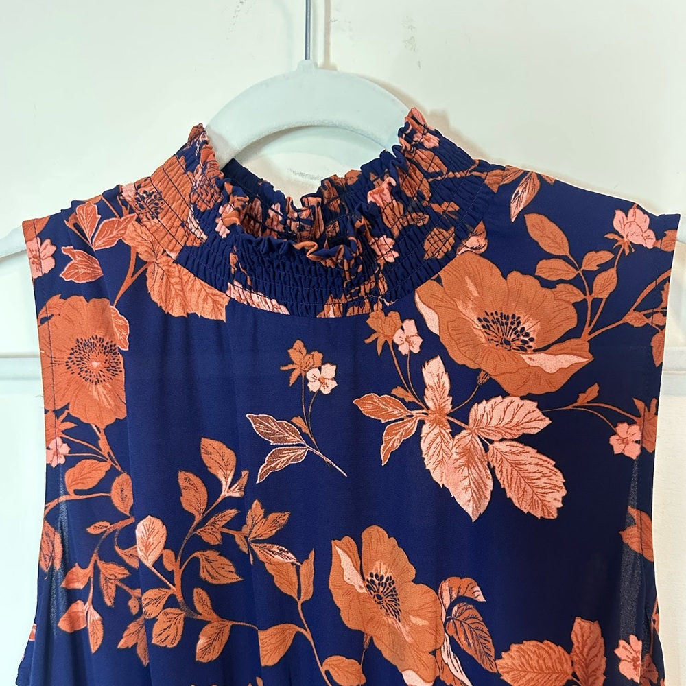 Nannette Lepore Navy and Orange Floral Midi Dress - Picture 2 of 7